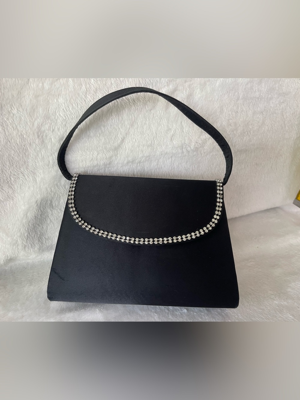 Vintage Metaphor, mini black satin rhinestone, Crossbody hand purse